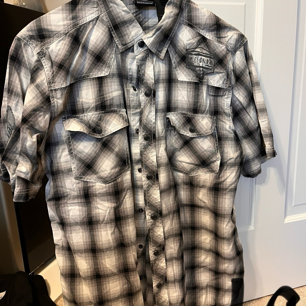 Harley-Davidson Black and White Plaid Shirt